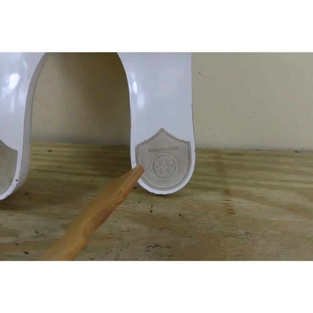 Tory Burch Shoes 8.5 White Leather Wedge Slides Sandals